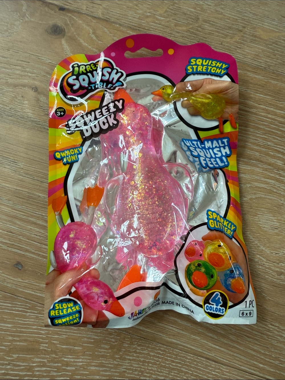 Viral Ja-Ru IRRE Squishtable Squeezy Duck - Pink Glitter NEW